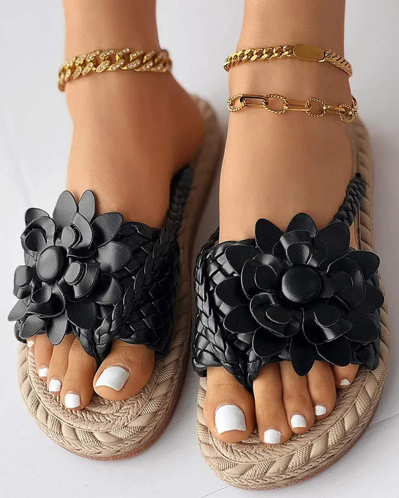 Braided Floral Pattern Toe Post Beach Flip Flops