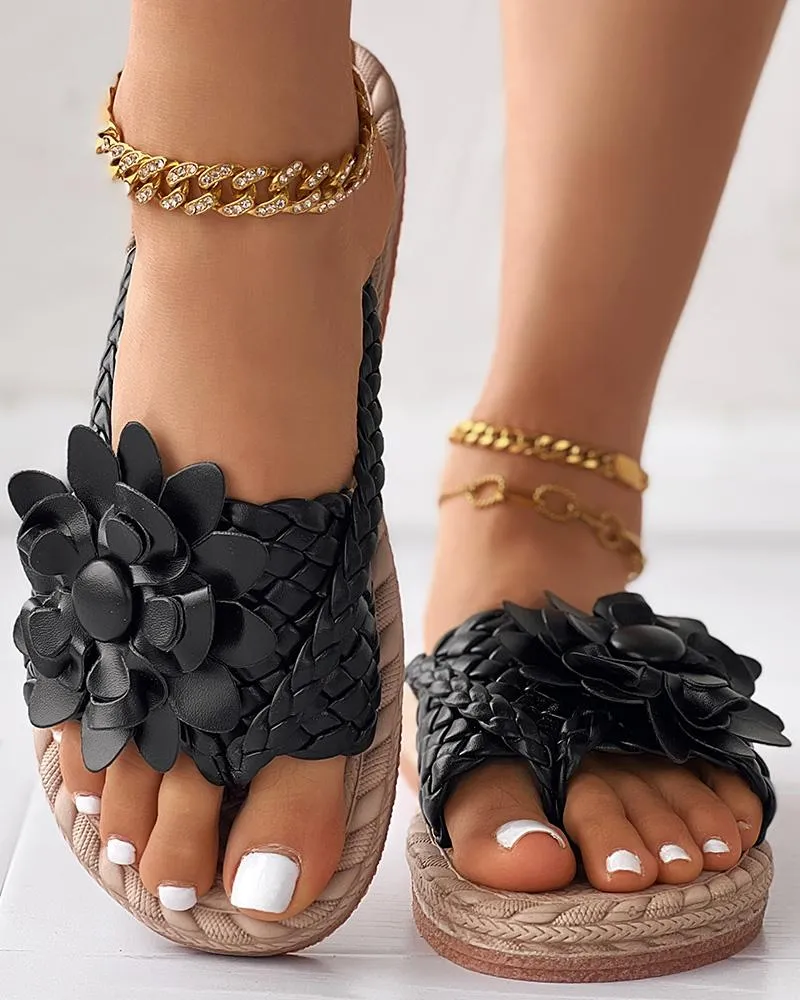 Braided Floral Pattern Toe Post Beach Flip Flops
