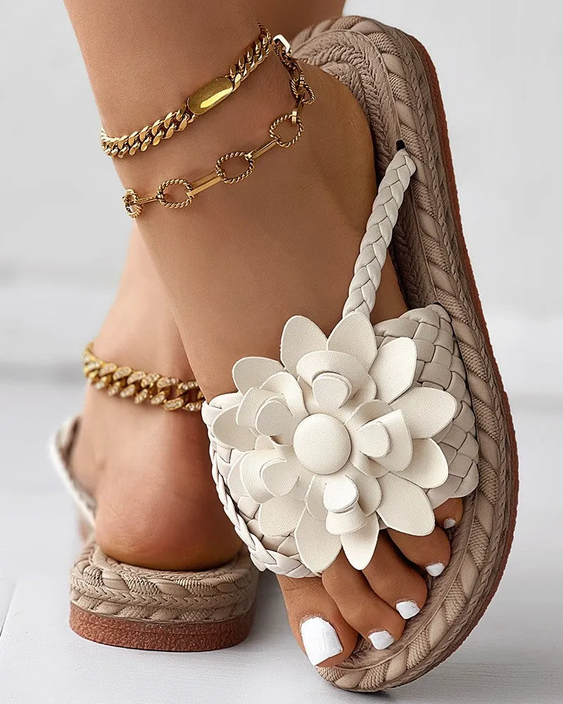 Braided Floral Pattern Toe Post Beach Flip Flops
