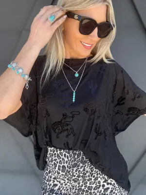 Burn Out Buckaroo Mesh Top In Black