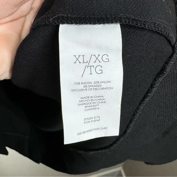 CAbi #3176 Black Convertible Jacket Ponte Knit Long Line Black Gray Career XL