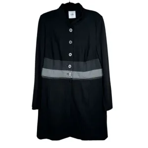 CAbi #3176 Black Convertible Jacket Ponte Knit Long Line Black Gray Career XL
