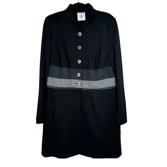 CAbi #3176 Black Convertible Jacket Ponte Knit Long Line Black Gray Career XL