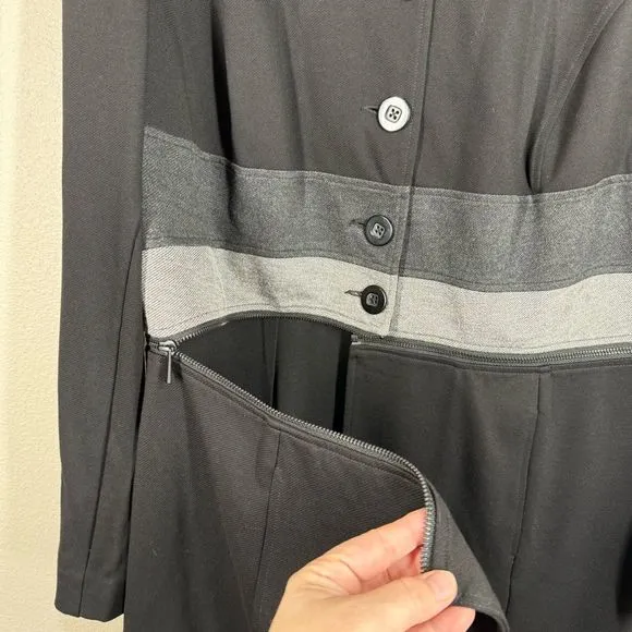 CAbi #3176 Black Convertible Jacket Ponte Knit Long Line Black Gray Career XL