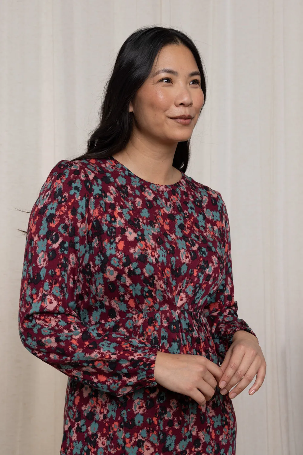 Celia Floral Print Long Sleeved Midi Dress
