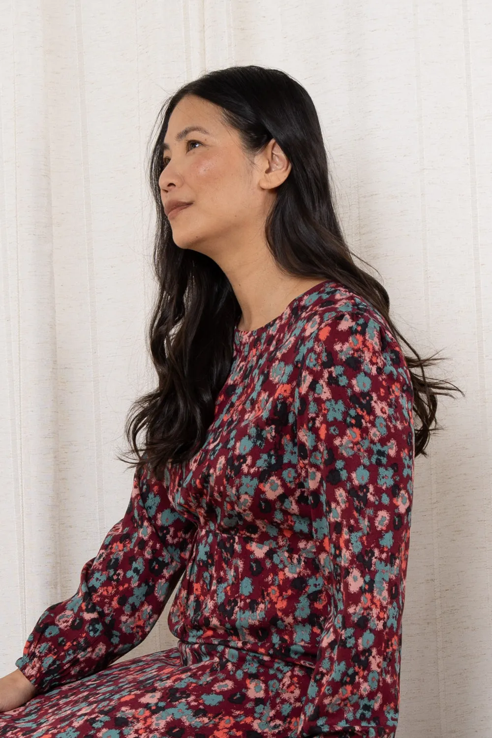 Celia Floral Print Long Sleeved Midi Dress
