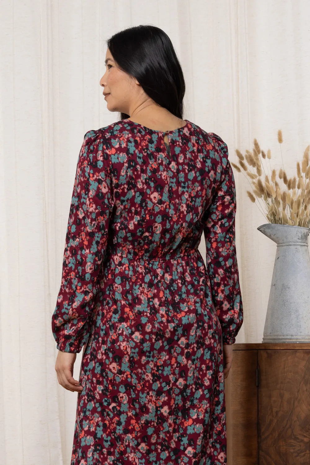 Celia Floral Print Long Sleeved Midi Dress
