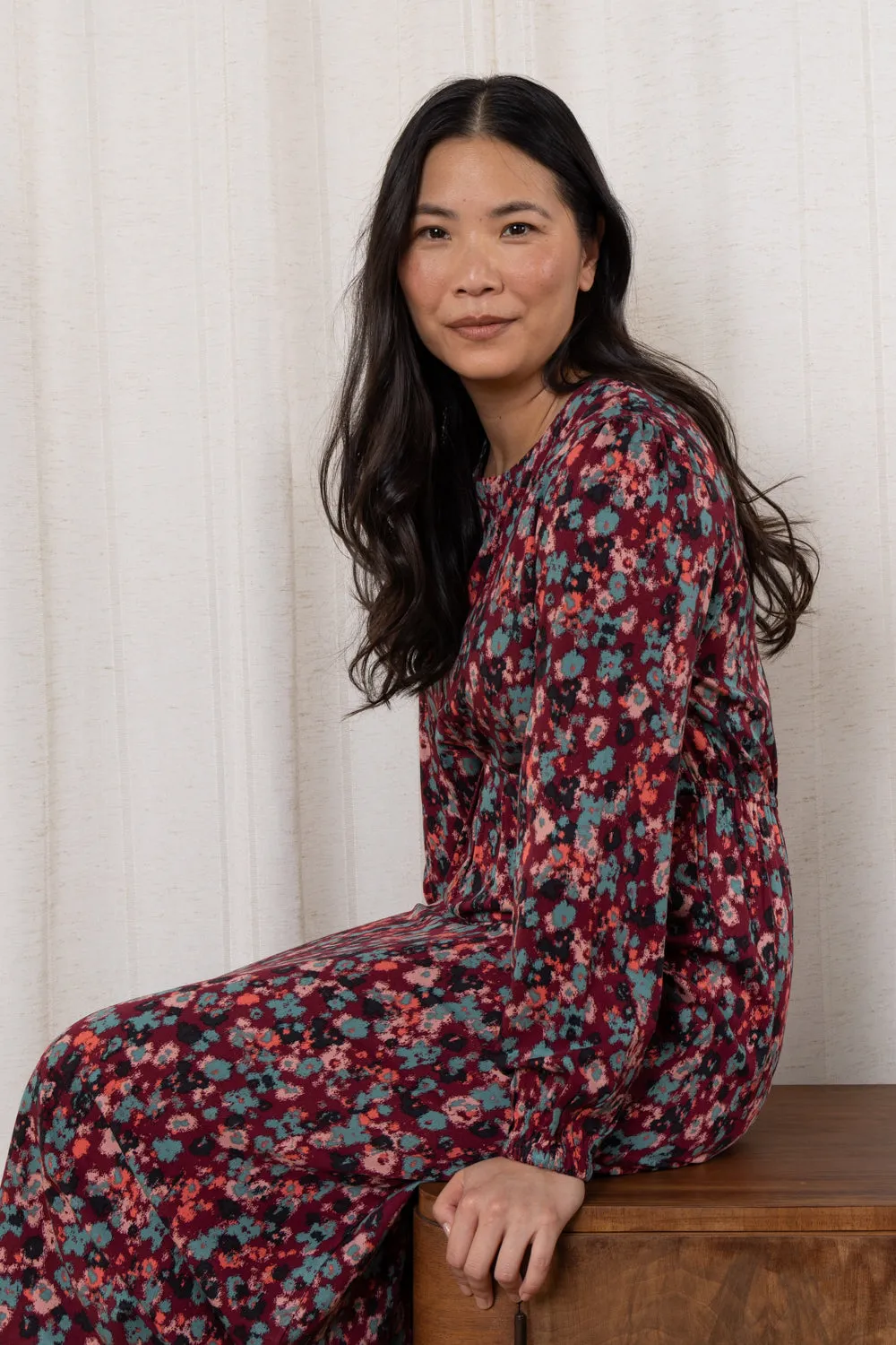 Celia Floral Print Long Sleeved Midi Dress