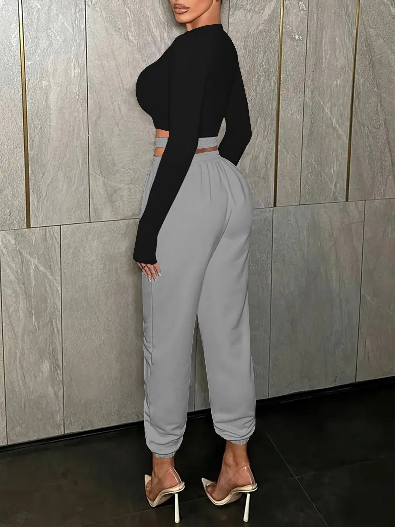 Chic High-Waisted Crossover Cutout Jogger Pants with Elastic Cuffs