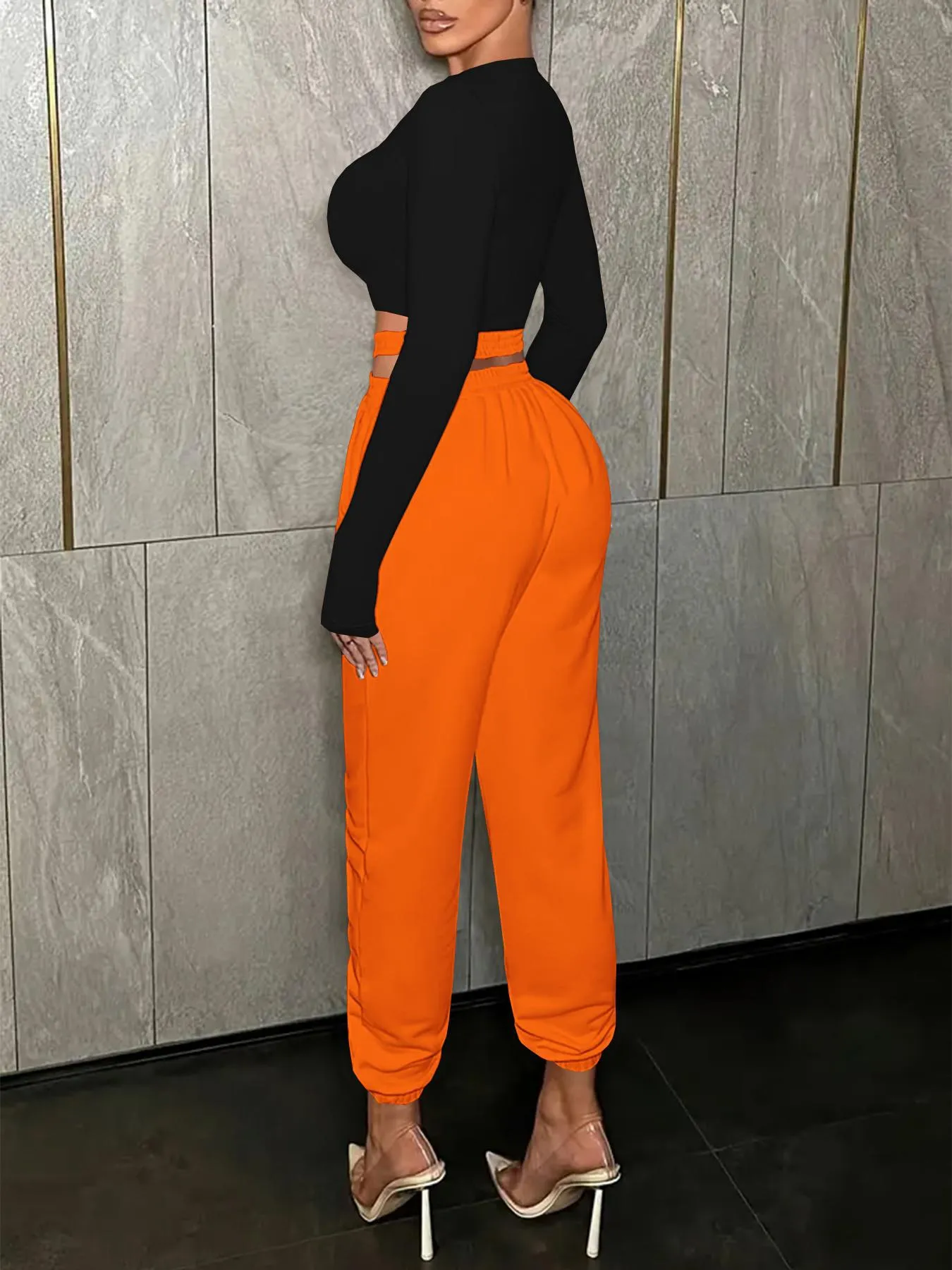 Chic High-Waisted Crossover Cutout Jogger Pants with Elastic Cuffs