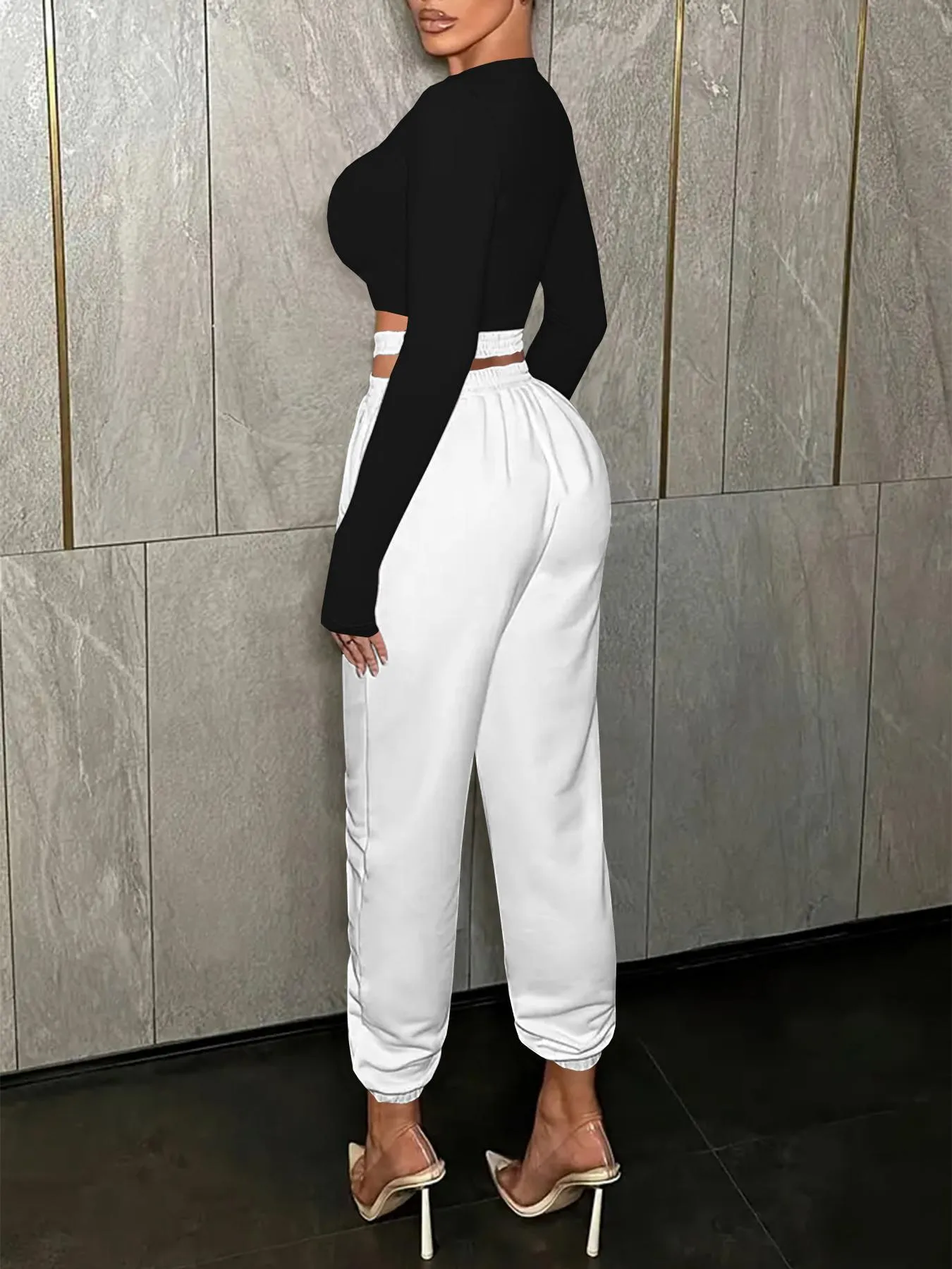 Chic High-Waisted Crossover Cutout Jogger Pants with Elastic Cuffs