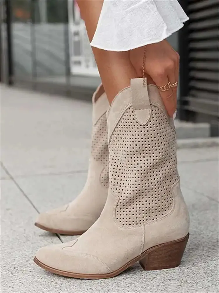 Chunky Heel Mid Boots Side Zip Size 34- 43 Short