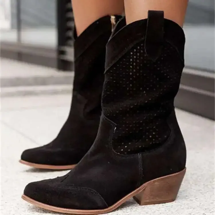 Chunky Heel Mid Boots Side Zip Size 34- 43 Short