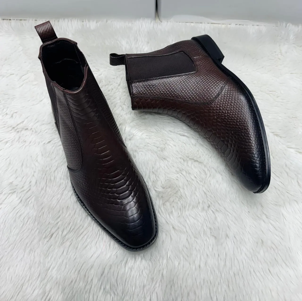 Classic Croco Italian Chelsea High Ankle Boot For Men's-Unique and Classy