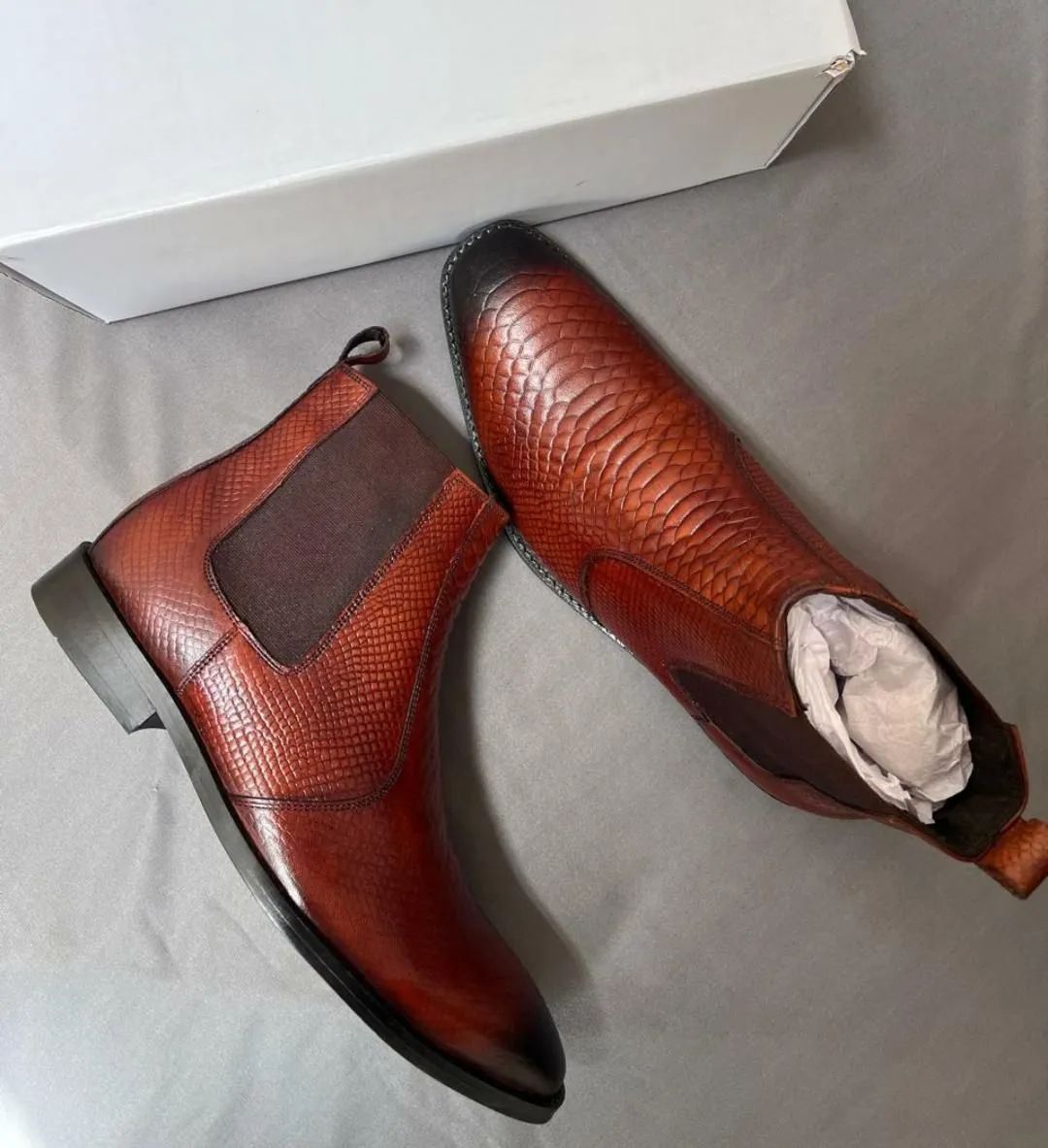 Classic Croco Italian Chelsea High Ankle Boot For Men's-Unique and Classy