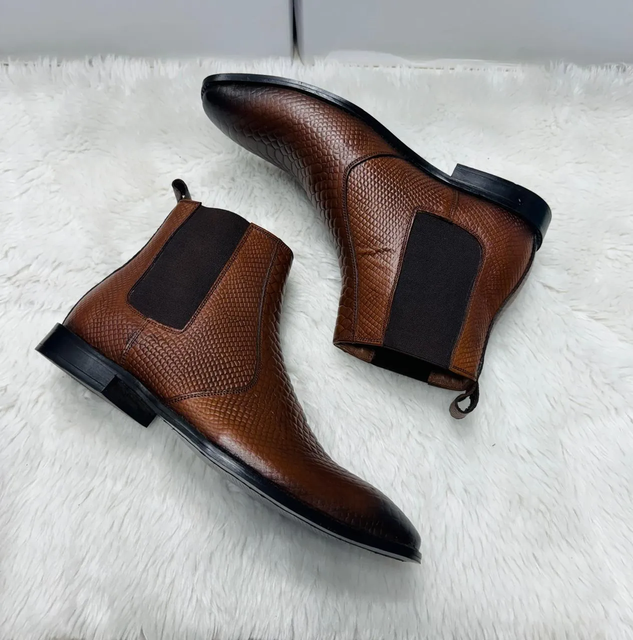 Classic Croco Italian Chelsea High Ankle Boot For Men's-Unique and Classy