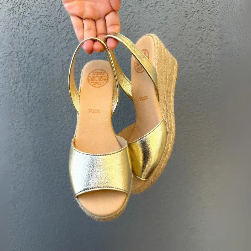 Classic Espadrille Wedge in Gold (Vegan)