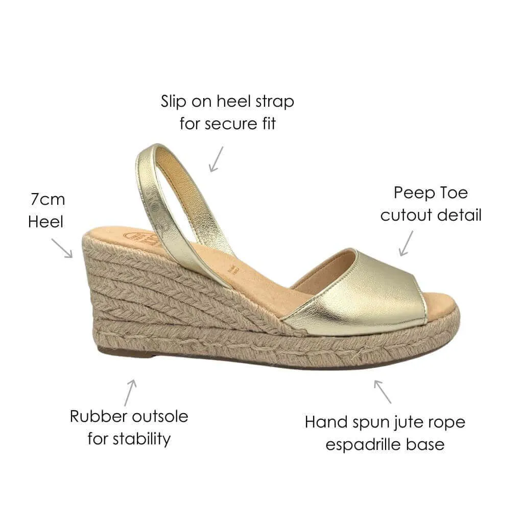Classic Espadrille Wedge in Gold (Vegan)