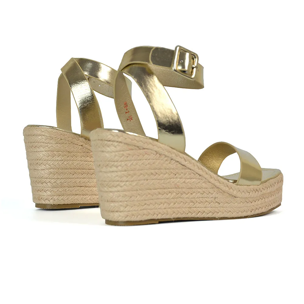 Dayla Platform Espadrille Sandal Wedge Heel With a Square Toe in Leopard Pattern