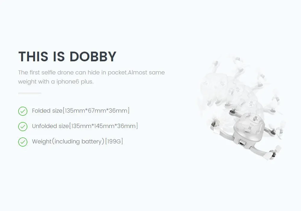 Dobby Folding 4K Camera Drone - 13MP Camera, Quad Core CPU, Image Stabilization, Auto Follow, Gesture   Voice Control, GPS