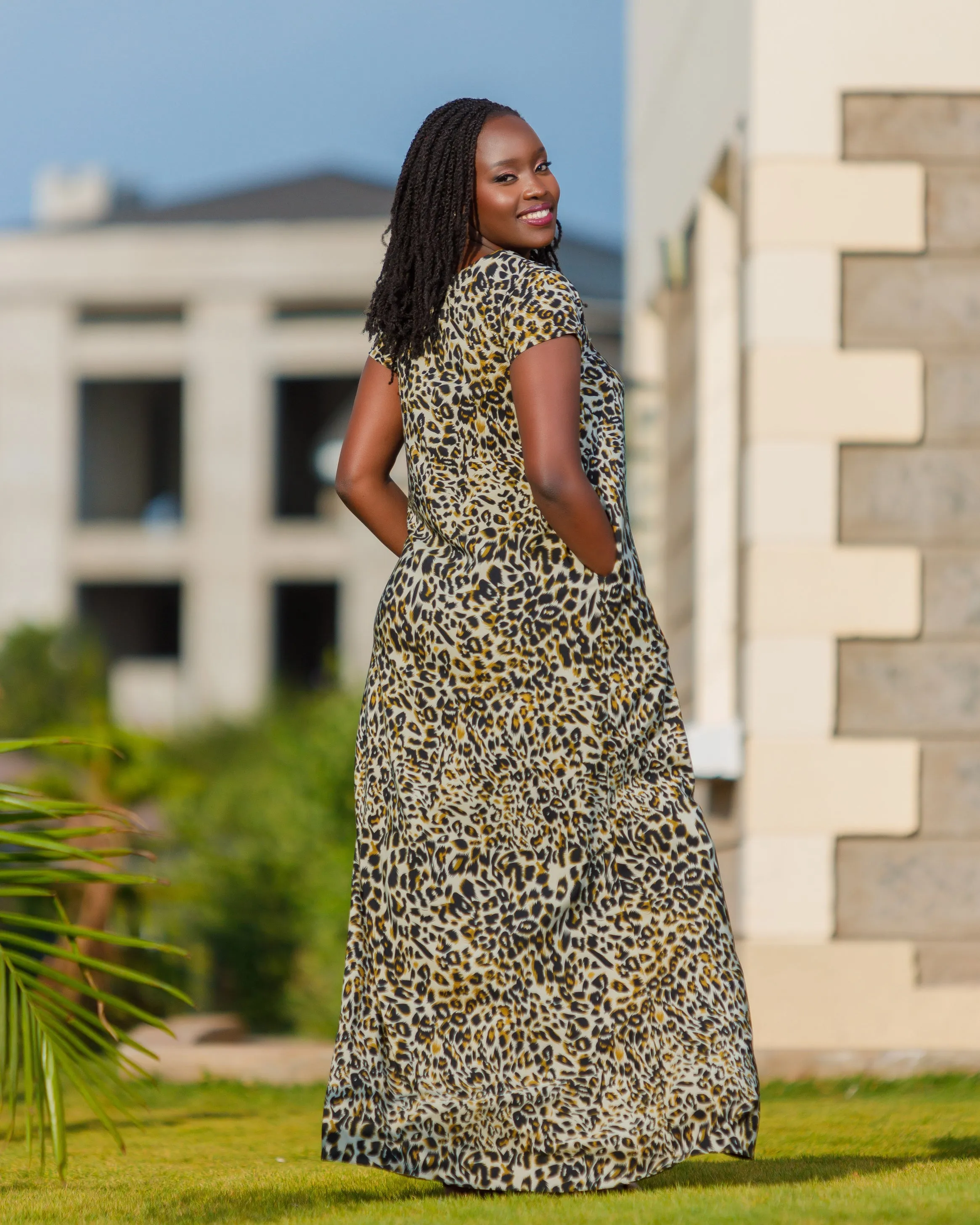 Emunali Maxi Dress- Animal Green