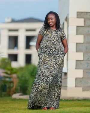 Emunali Maxi Dress- Animal Green