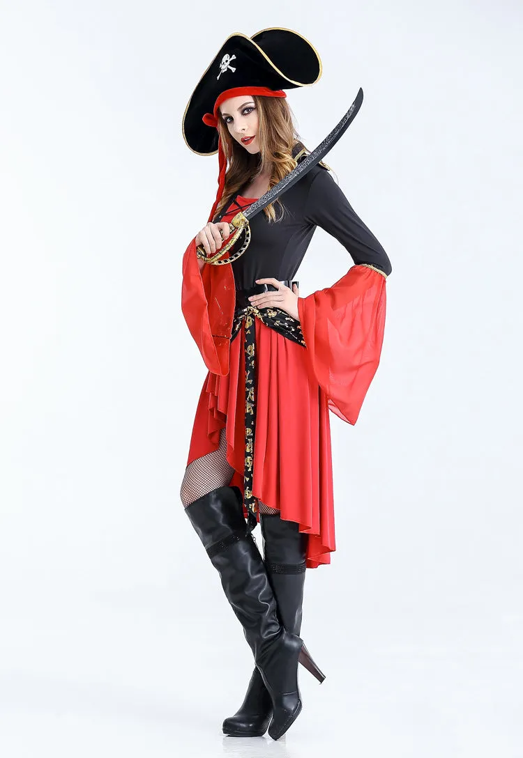 Fierce Pirate Queen Costume with Dramatic Bell Sleeves