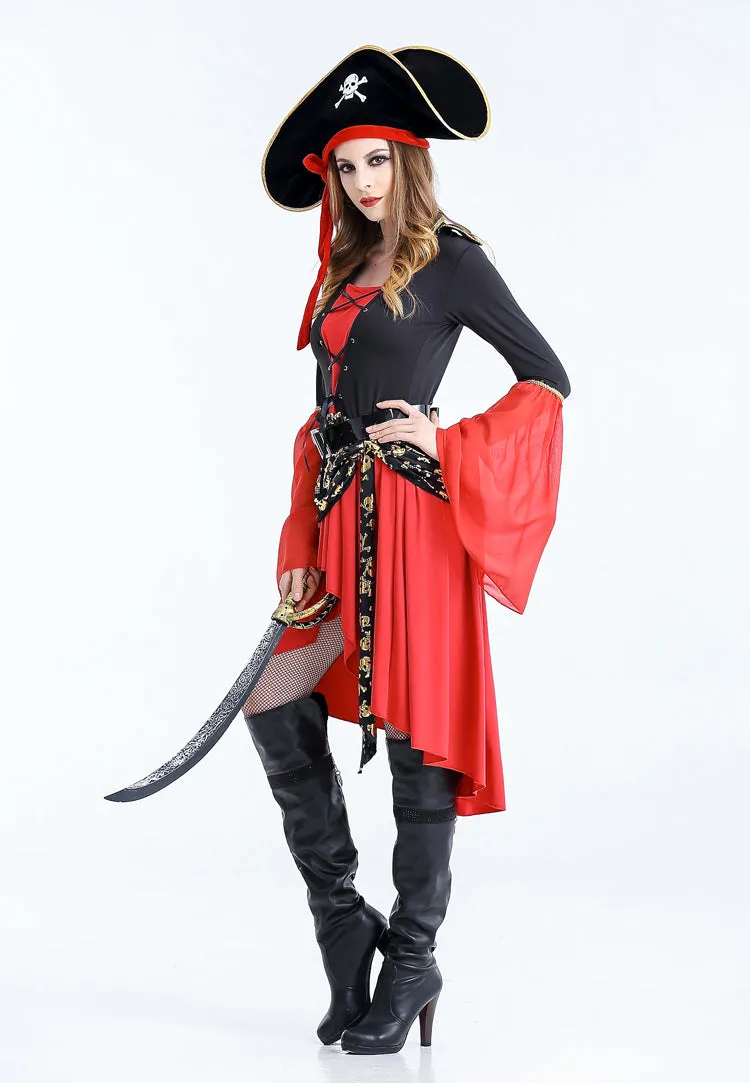 Fierce Pirate Queen Costume with Dramatic Bell Sleeves