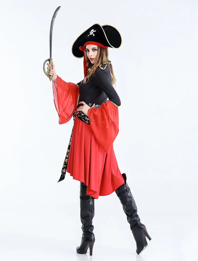 Fierce Pirate Queen Costume with Dramatic Bell Sleeves