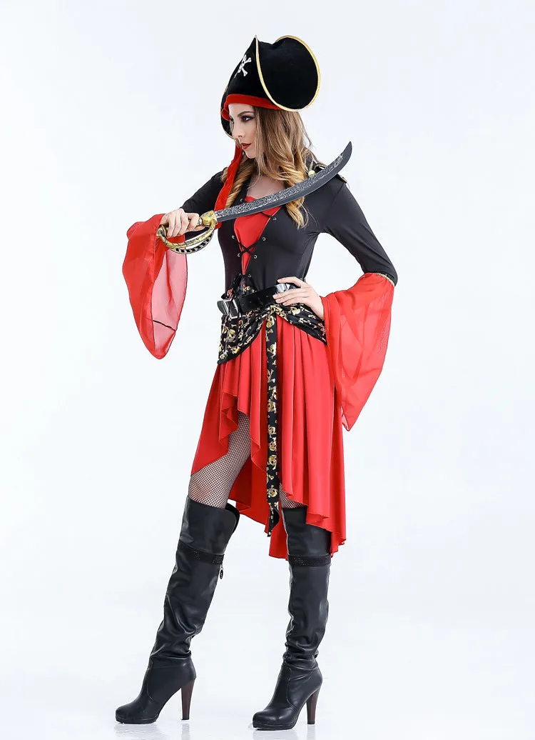 Fierce Pirate Queen Costume with Dramatic Bell Sleeves