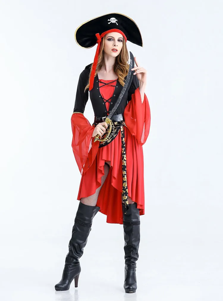 Fierce Pirate Queen Costume with Dramatic Bell Sleeves