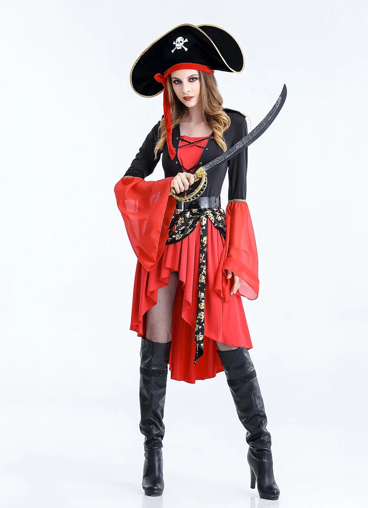 Fierce Pirate Queen Costume with Dramatic Bell Sleeves