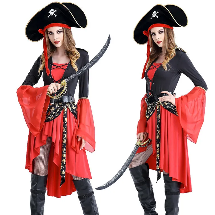 Fierce Pirate Queen Costume with Dramatic Bell Sleeves
