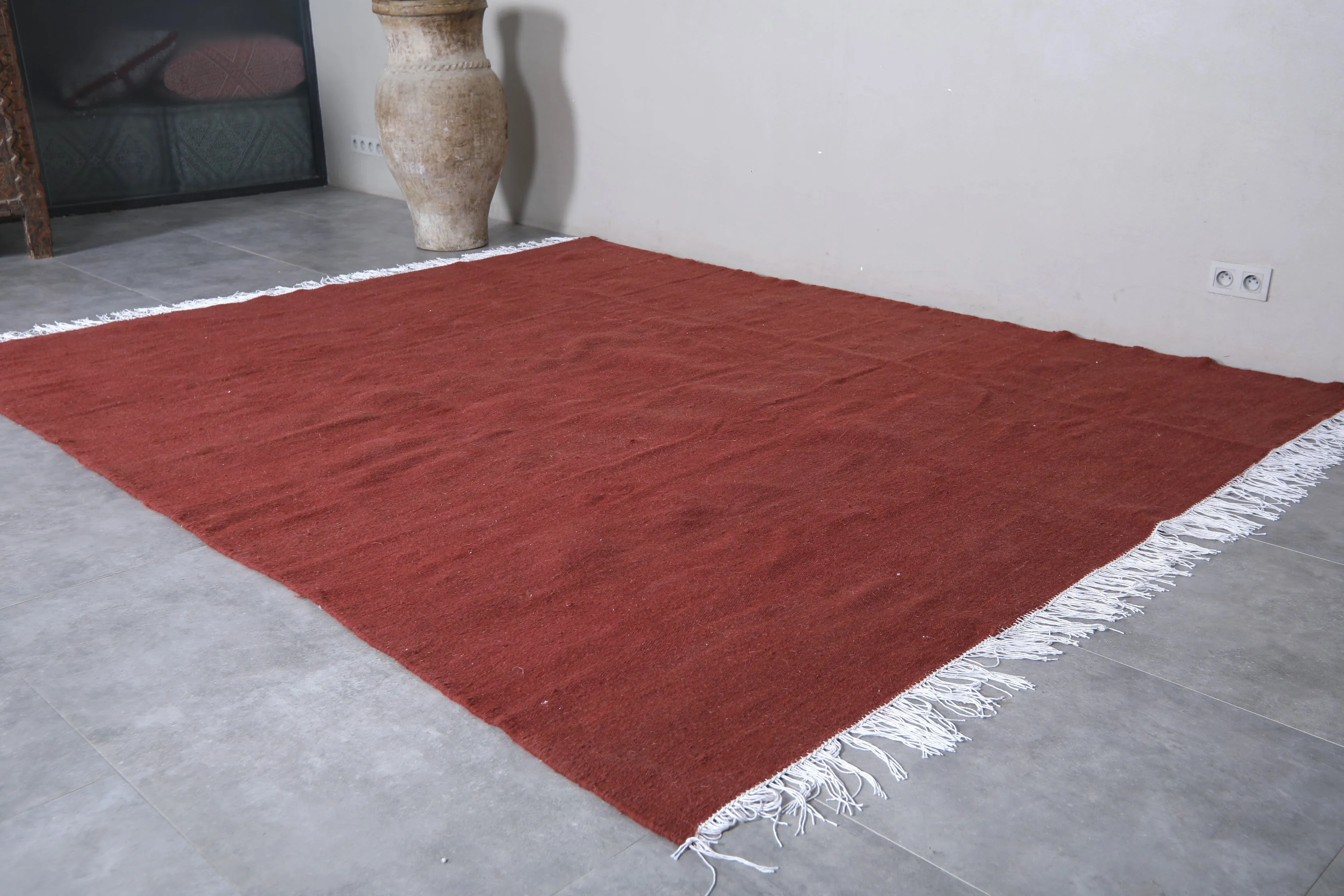 Flat woven Moroccan Brown red rug - Berber rug - Morocco rug