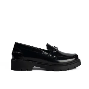 Flora Black Natural Leather Loafers