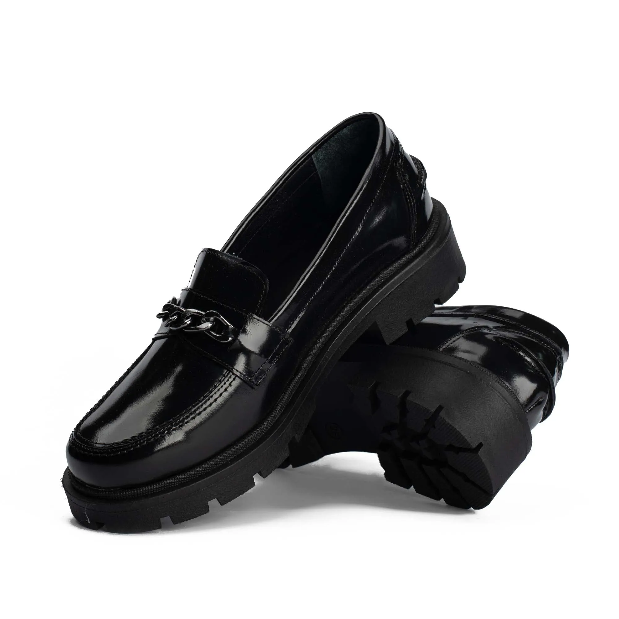 Flora Black Natural Leather Loafers