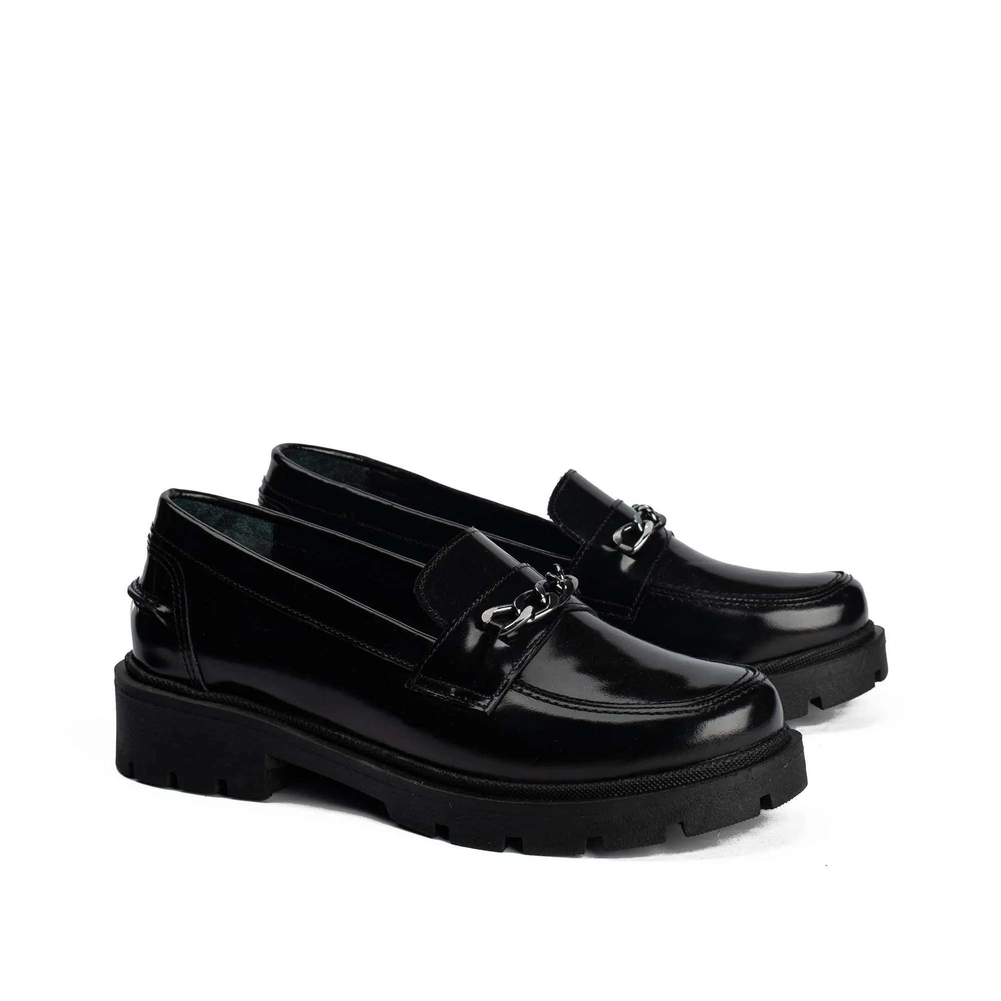 Flora Black Natural Leather Loafers