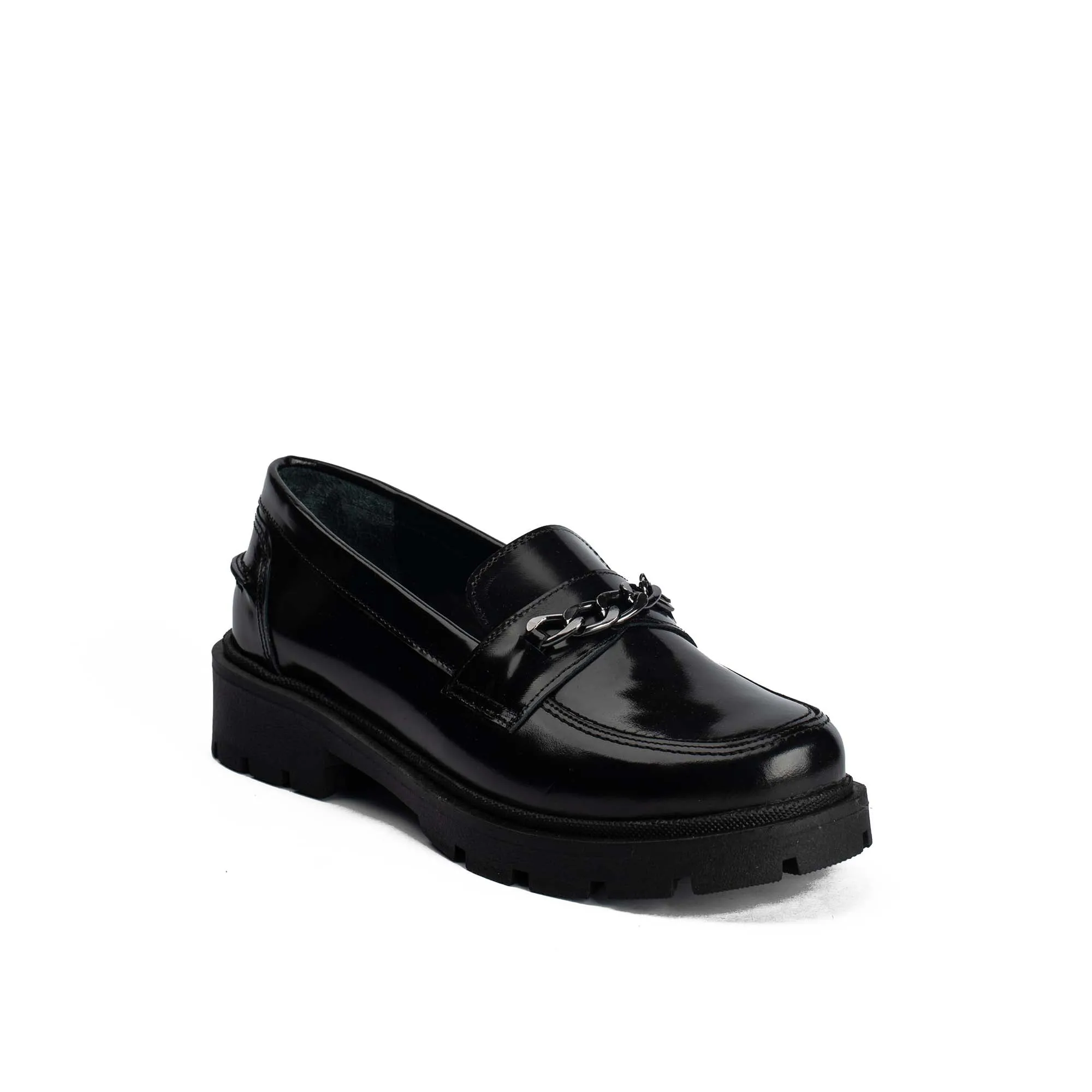 Flora Black Natural Leather Loafers