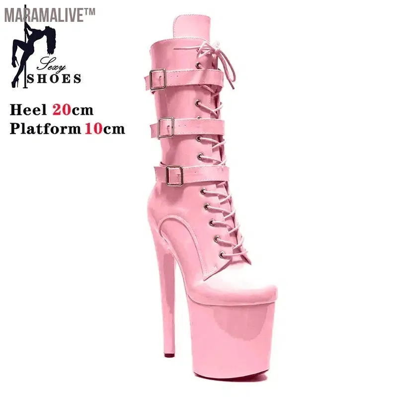 Fluorescent Green Fashionable Women's Ankle Boots with Round Toe Side Zip Short Boots for Pole Dance Platform Heels Three Belt Buckle