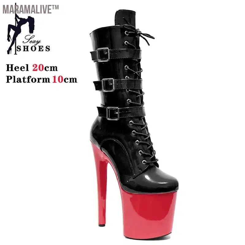 Fluorescent Green Fashionable Women's Ankle Boots with Round Toe Side Zip Short Boots for Pole Dance Platform Heels Three Belt Buckle