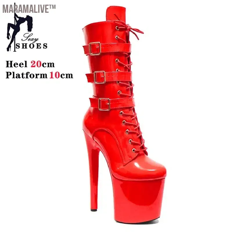 Fluorescent Green Fashionable Women's Ankle Boots with Round Toe Side Zip Short Boots for Pole Dance Platform Heels Three Belt Buckle