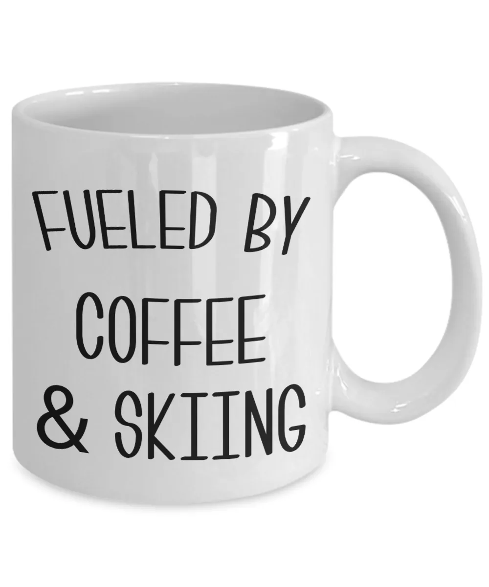 Funny Skier Gift Fueled By Coffee and Skiing Mug Winter Coffee Cup