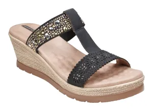 GC Shoes Wedge Espadrille Dress Sandals for Women, Comfort Foam Slide Platform Heels with Laser Cut Straps, Aleena/Black/10