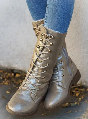 Girls Metallic Lace Up Combat Boots By Liv and Mia