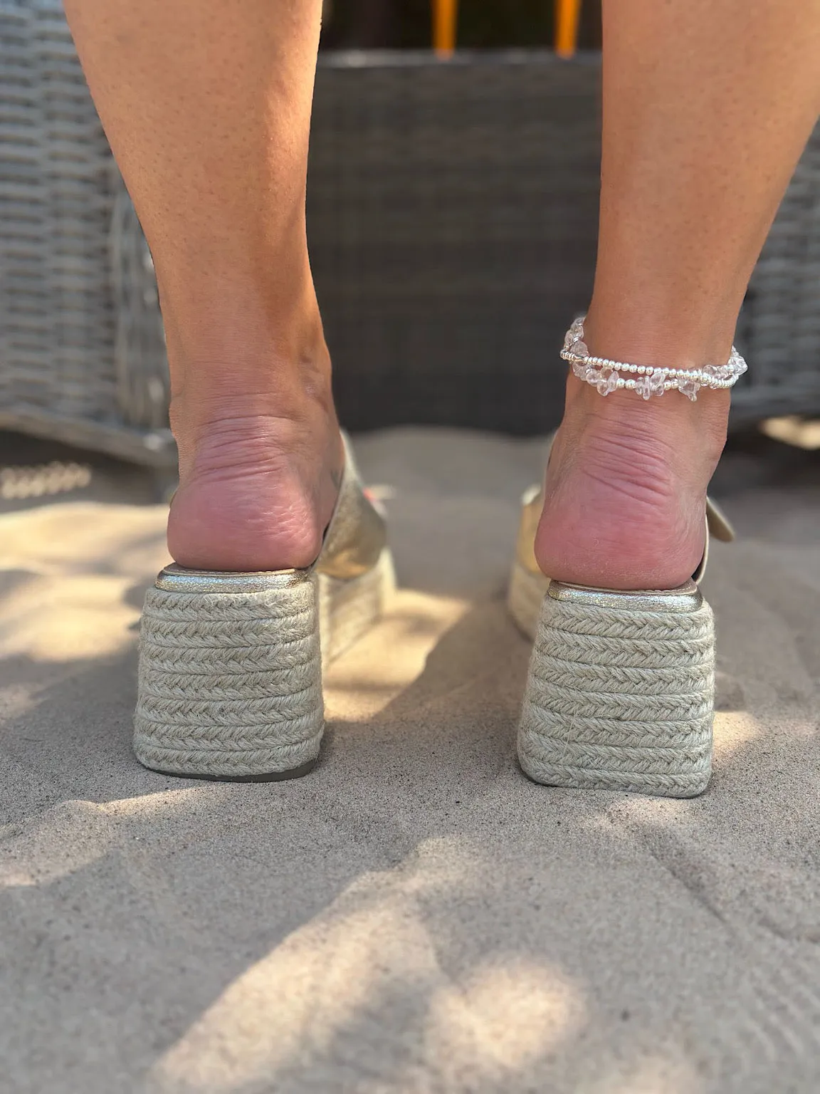 Gold Buckle Platform Espadrille Wedge