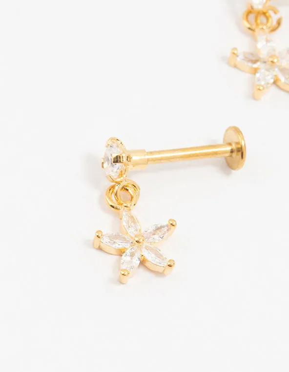 Gold Plated Surgical Steel Flower Drop Flat Backs 2-Pack