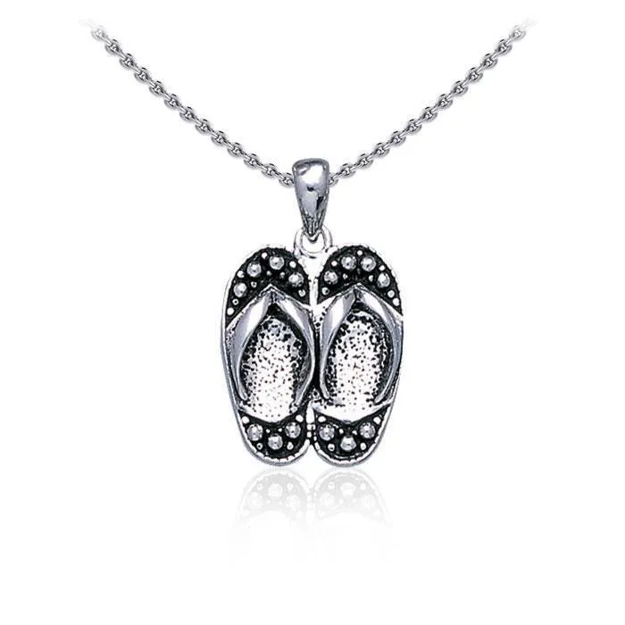 Happy Feet ~ Sterling Silver Large Flip Flops Pendant Jewelry TP2663