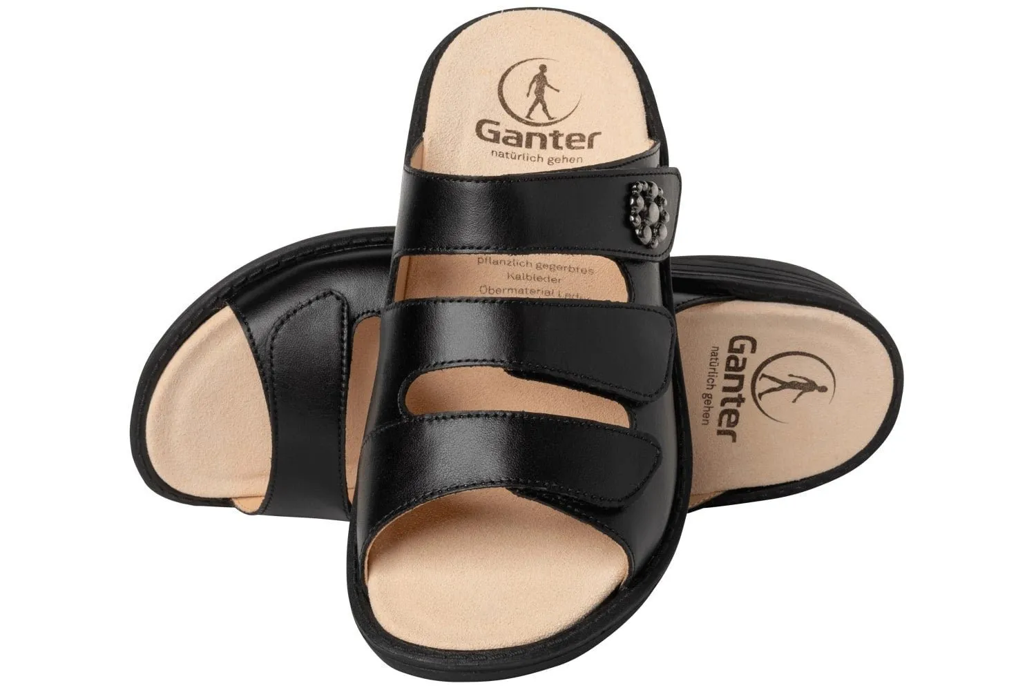 'Hera' women's wide fit (H) triple strap sandal - Black