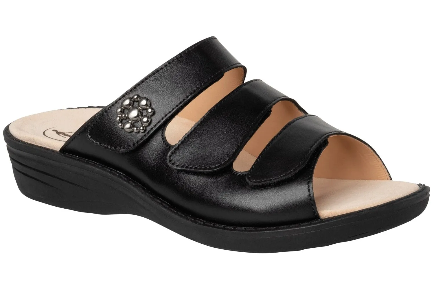 'Hera' women's wide fit (H) triple strap sandal - Black