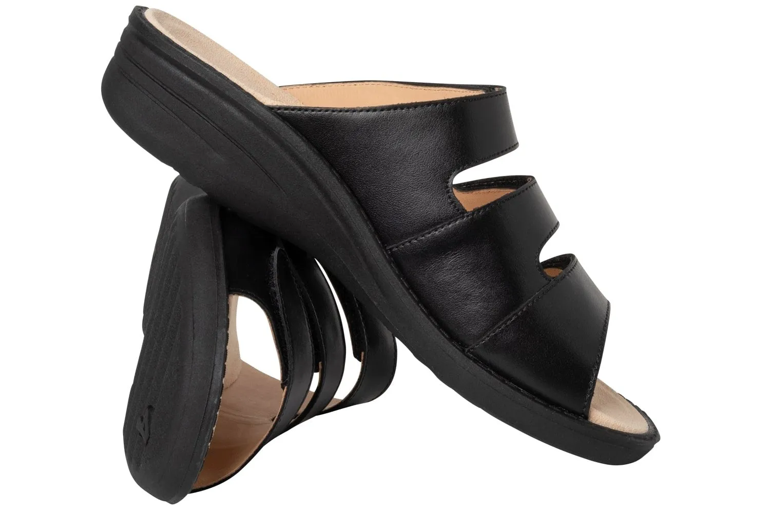 'Hera' women's wide fit (H) triple strap sandal - Black